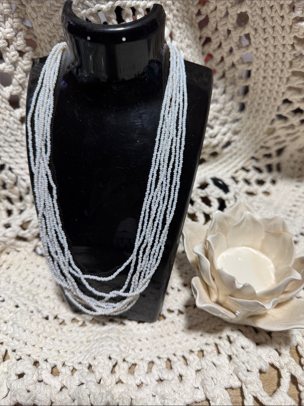 Multi-Strand White Beaded Necklace - Elegant Layered Style